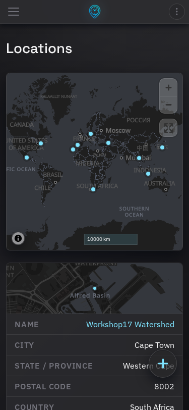 Location index page in nomadti.me mobile app