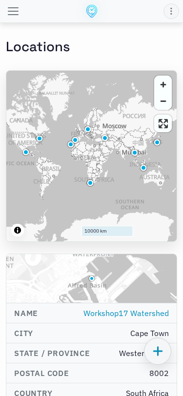 Location index page in nomadti.me mobile app